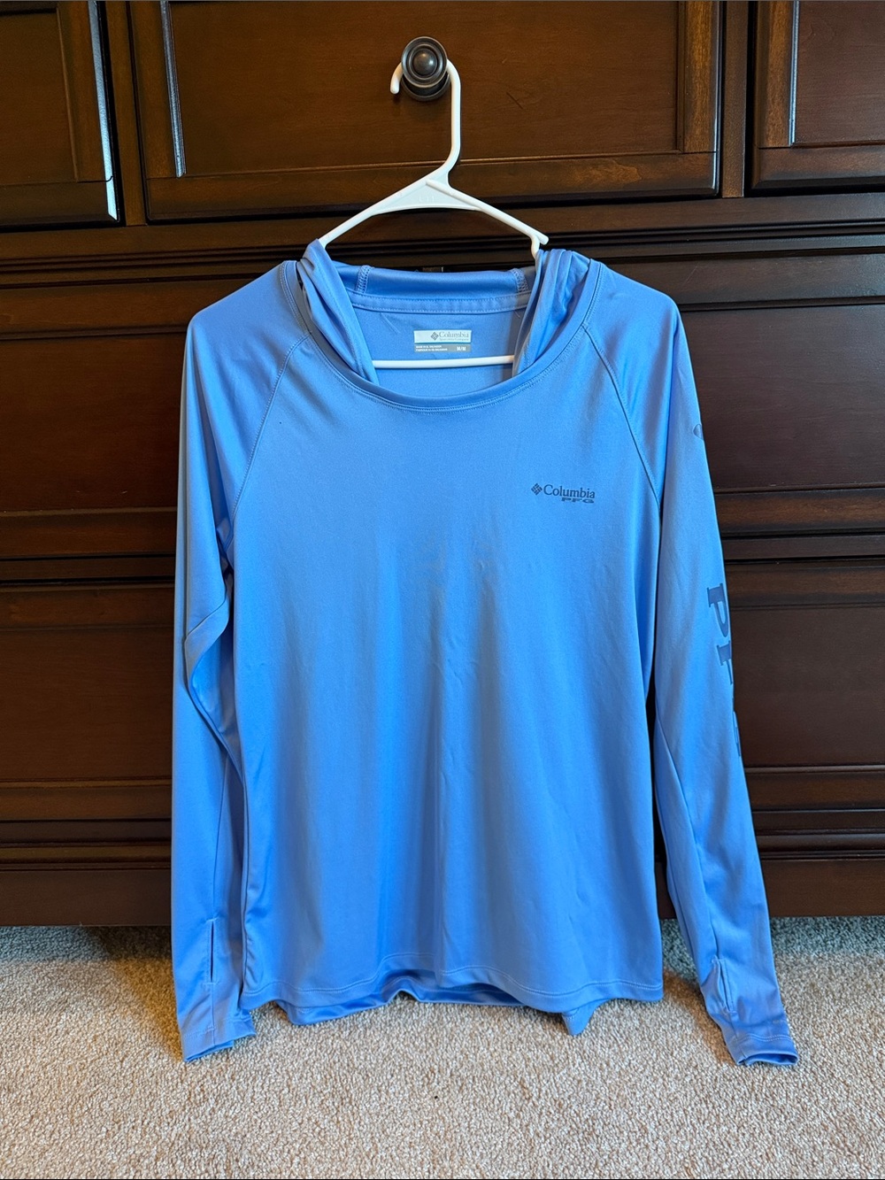 Columbia Women’s PFG Tidal Tee Hoodie Light Blue Performance Tee